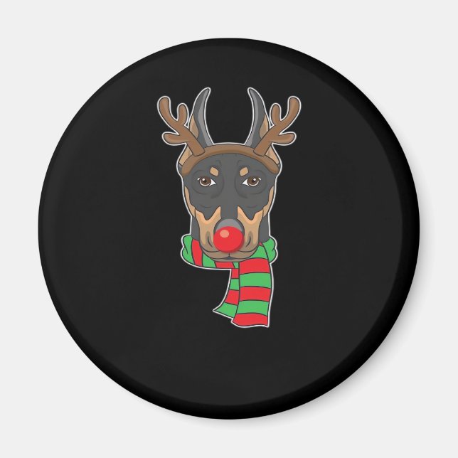 Funny Christmas Dog Xmas Reindeer Doberman Holiday Magnet (Front)