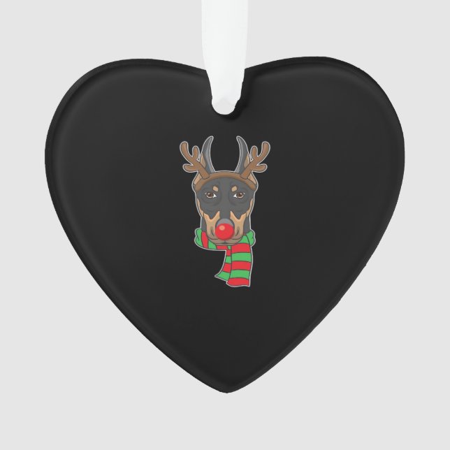 Funny Christmas Dog Xmas Reindeer Doberman Holiday Ornament (Front)