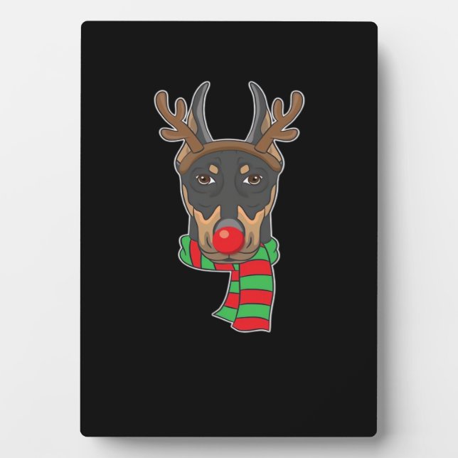 Funny Christmas Dog Xmas Reindeer Doberman Holiday Plaque (Front)