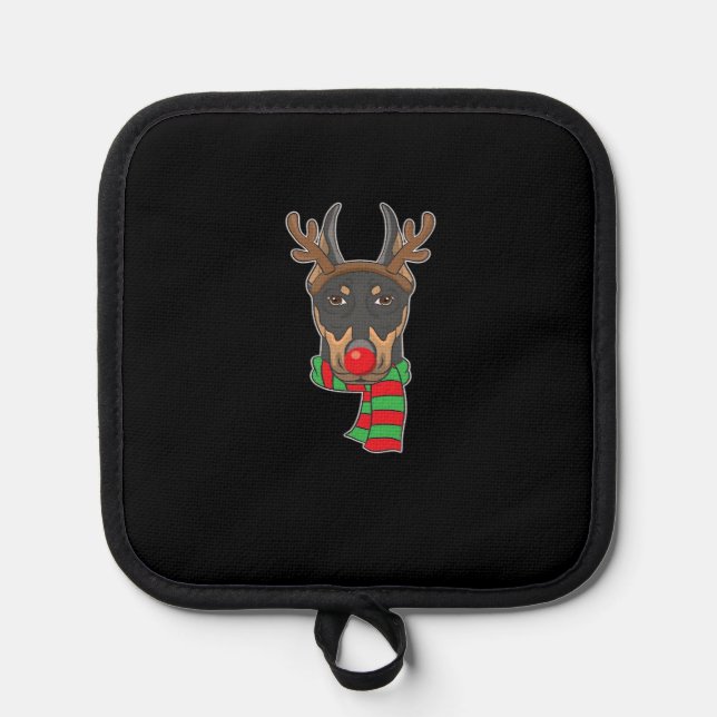 Funny Christmas Dog Xmas Reindeer Doberman Holiday Pot Holder (Front)
