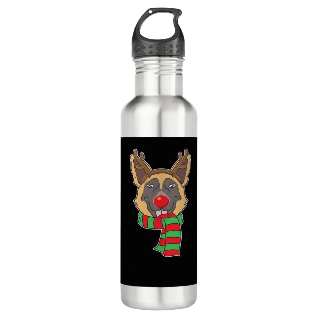 Funny Christmas Dog Xmas Reindeer German Shepherd  710 Ml Water Bottle (Front)