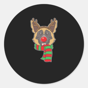Funny Christmas Dog Xmas Reindeer German Shepherd  Classic Round Sticker