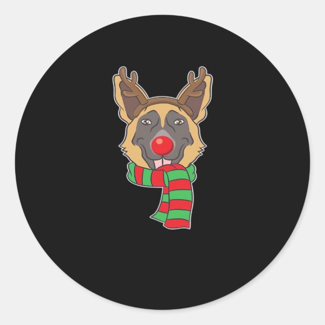Funny Christmas Dog Xmas Reindeer German Shepherd  Classic Round Sticker (Front)