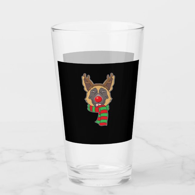 Funny Christmas Dog Xmas Reindeer German Shepherd  Glass (Front)