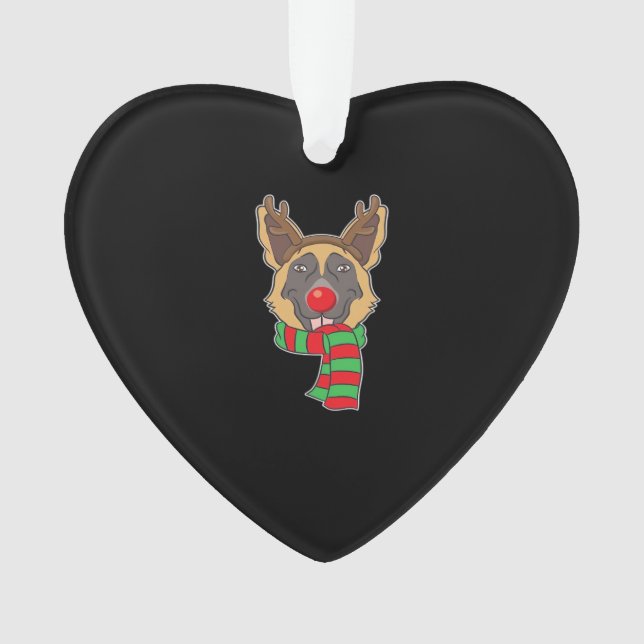 Funny Christmas Dog Xmas Reindeer German Shepherd  Ornament (Front)