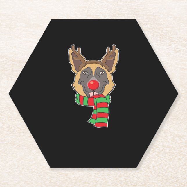 Funny Christmas Dog Xmas Reindeer German Shepherd  Paper Coaster (Front)