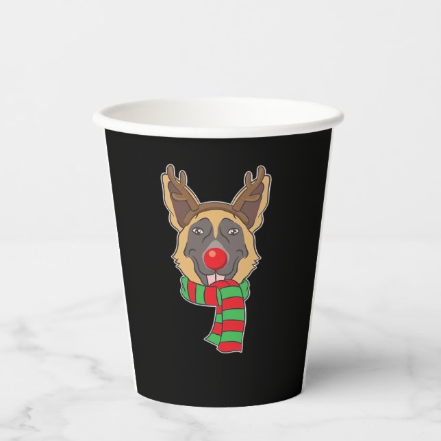 Funny Christmas Dog Xmas Reindeer German Shepherd  Paper Cups (Front)