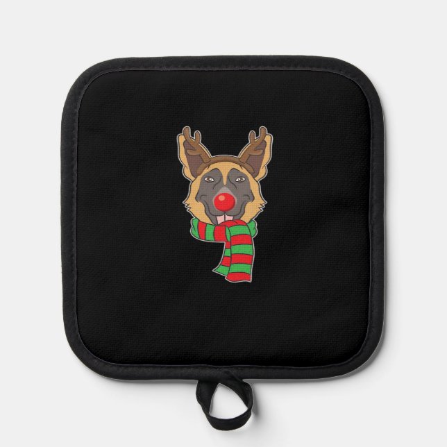Funny Christmas Dog Xmas Reindeer German Shepherd  Pot Holder (Front)