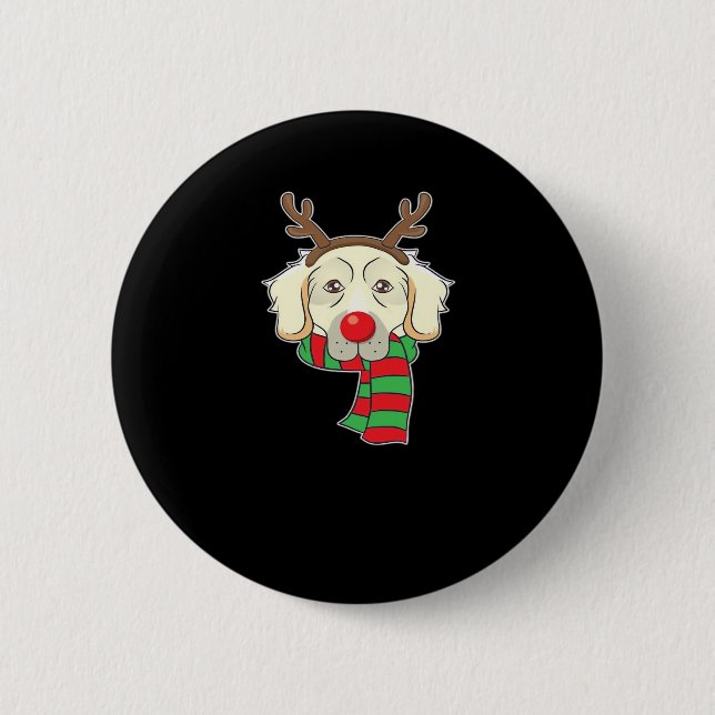 Funny Christmas Dog Xmas Reindeer Golden Retriever 6 Cm Round Badge (Front)