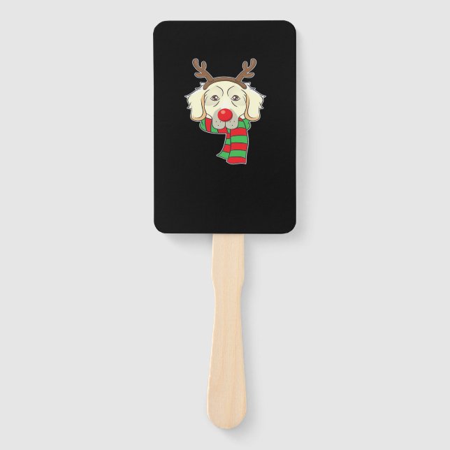 Funny Christmas Dog Xmas Reindeer Golden Retriever Hand Fan (Front)