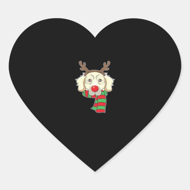 Funny Christmas Dog Xmas Reindeer Golden Retriever Heart Sticker (Front)