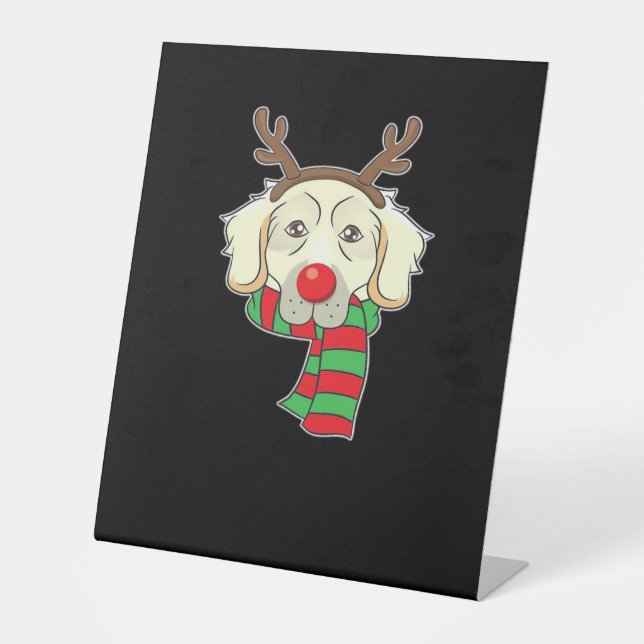 Funny Christmas Dog Xmas Reindeer Golden Retriever Pedestal Sign (Front)
