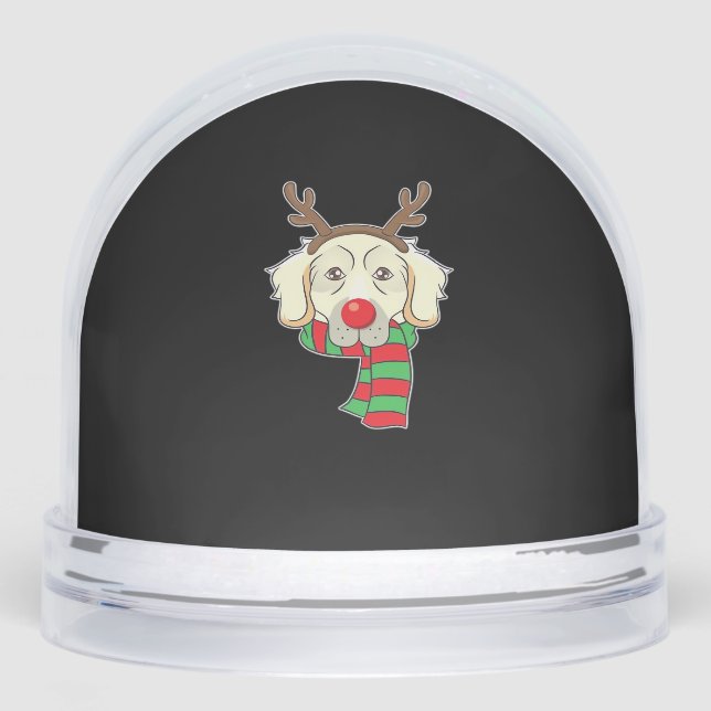 Funny Christmas Dog Xmas Reindeer Golden Retriever Snowglobe (Front)