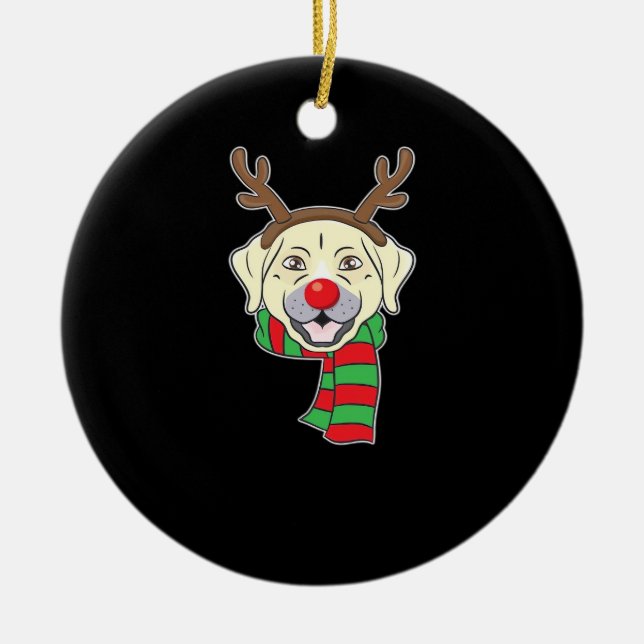 Funny Christmas Dog Xmas Reindeer Labrador Holiday Ceramic Tree Decoration (Front)