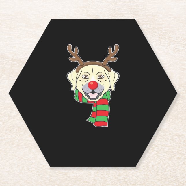 Funny Christmas Dog Xmas Reindeer Labrador Holiday Paper Coaster (Front)