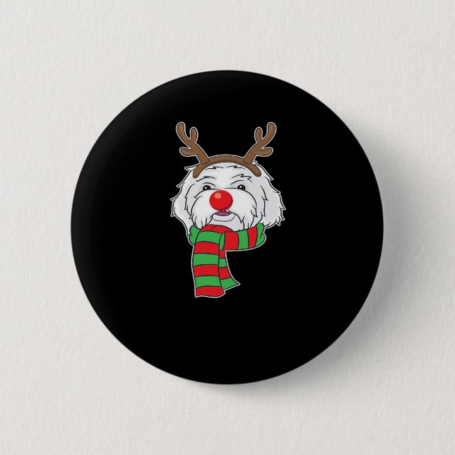 Funny Christmas Dog Xmas Reindeer Maltese Dog Holi 6 Cm Round Badge (Front)