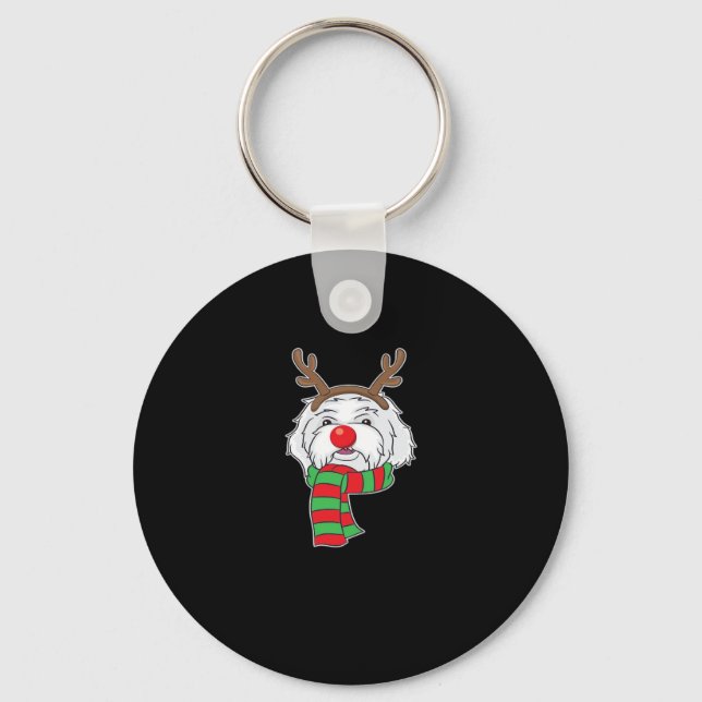 Funny Christmas Dog Xmas Reindeer Maltese Dog Holi Key Ring (Front)