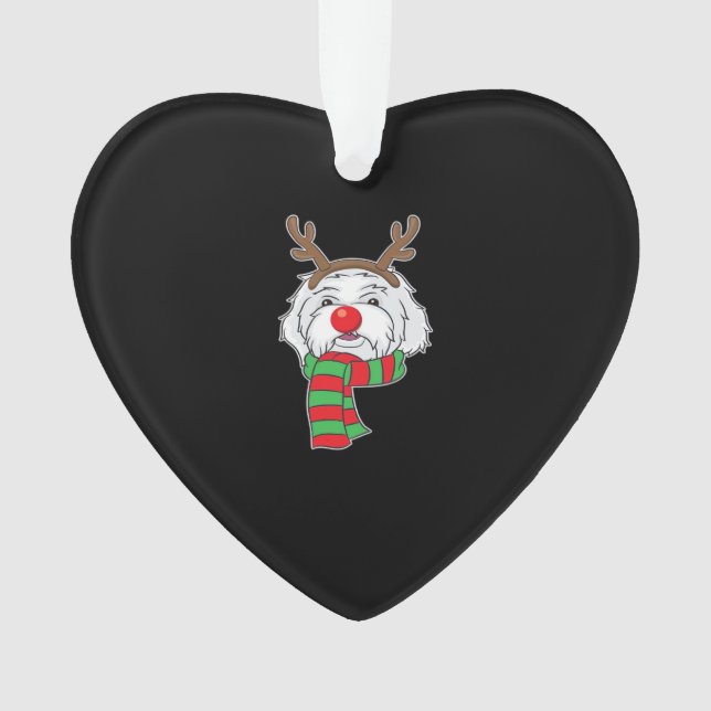 Funny Christmas Dog Xmas Reindeer Maltese Dog Holi Ornament (Front)