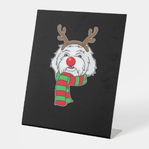 Funny Christmas Dog Xmas Reindeer Maltese Dog Holi Pedestal Sign