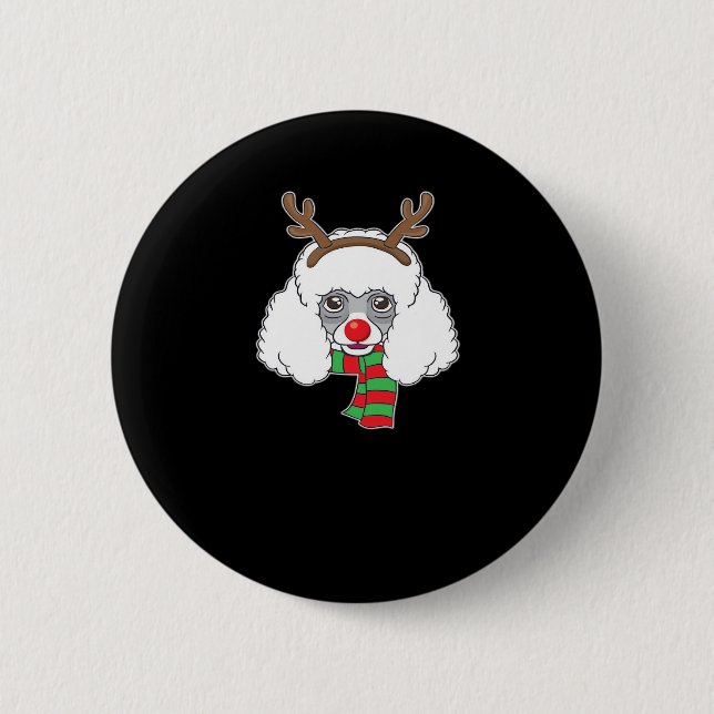 Funny Christmas Dog Xmas Reindeer Poodle Holiday S 6 Cm Round Badge (Front)