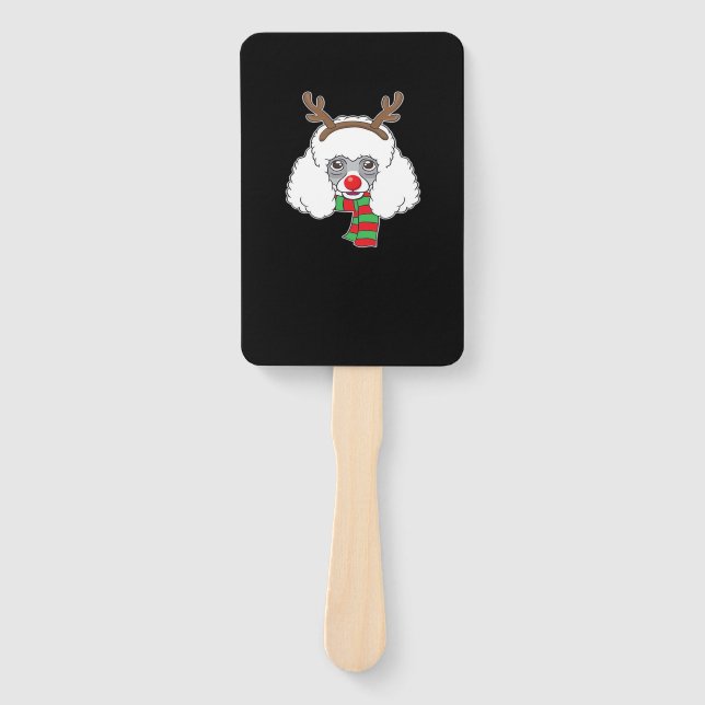 Funny Christmas Dog Xmas Reindeer Poodle Holiday S Hand Fan (Front)