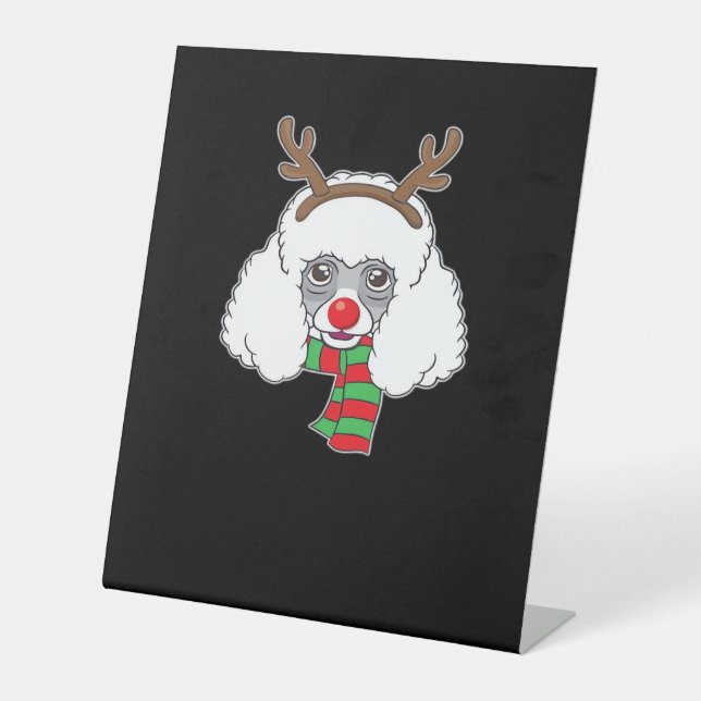Funny Christmas Dog Xmas Reindeer Poodle Holiday S Pedestal Sign (Front)