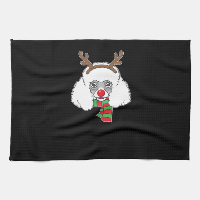 Funny Christmas Dog Xmas Reindeer Poodle Holiday S Tea Towel (Horizontal)