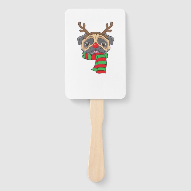 Funny Christmas Dog Xmas Reindeer Pug Holiday Gift Hand Fan (Front)