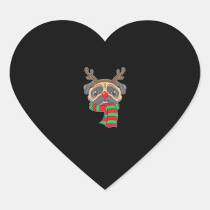 Funny Christmas Dog Xmas Reindeer Pug Holiday Gift Heart Sticker