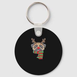 Funny Christmas Dog Xmas Reindeer Pug Holiday Gift Key Ring