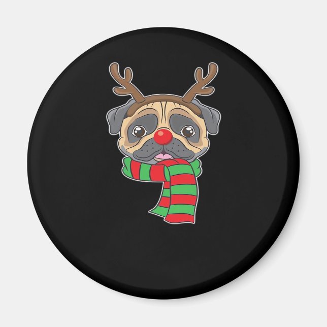 Funny Christmas Dog Xmas Reindeer Pug Holiday Gift Magnet (Front)