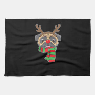 Funny Christmas Dog Xmas Reindeer Pug Holiday Gift Tea Towel