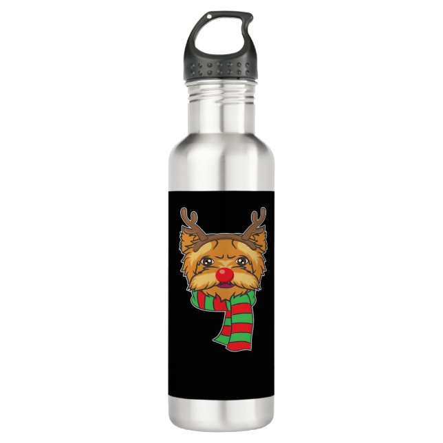 Funny Christmas Dog Xmas Reindeer Yorkshire Holida 710 Ml Water Bottle (Front)