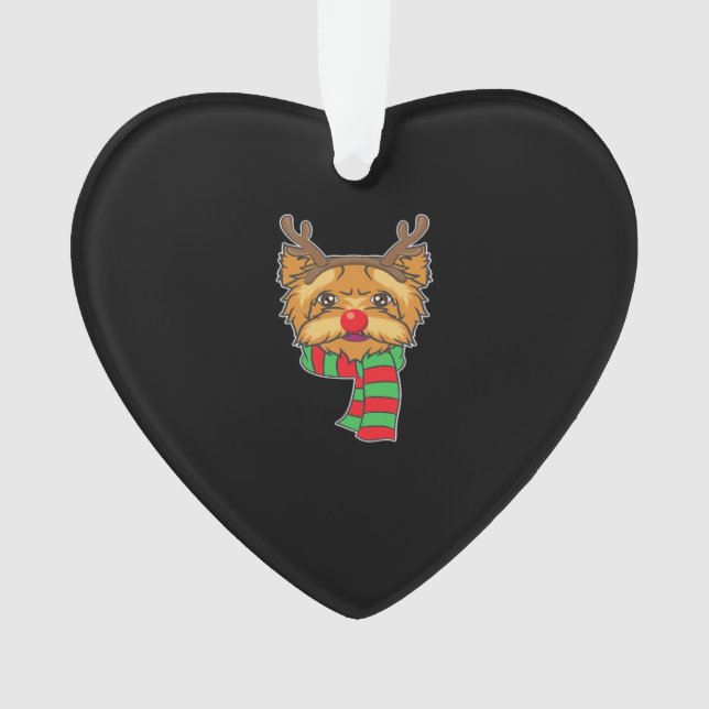Funny Christmas Dog Xmas Reindeer Yorkshire Holida Ornament (Front)