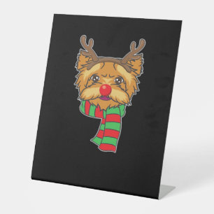 Funny Christmas Dog Xmas Reindeer Yorkshire Holida Pedestal Sign