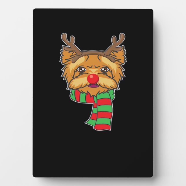 Funny Christmas Dog Xmas Reindeer Yorkshire Holida Plaque (Front)