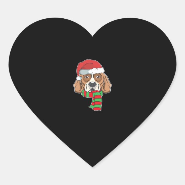 Funny Christmas Dog Xmas Santa Beagle Holiday Gift Heart Sticker (Front)