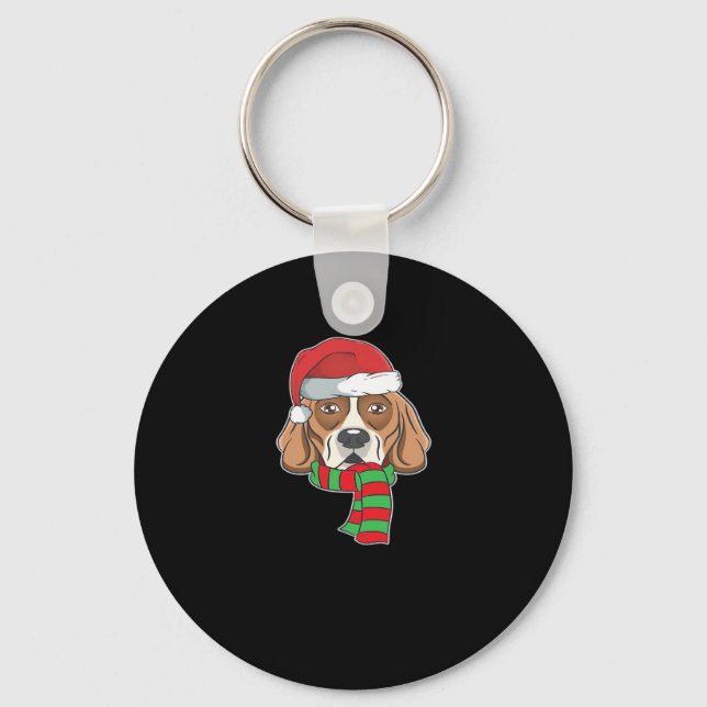 Funny Christmas Dog Xmas Santa Beagle Holiday Gift Key Ring (Front)