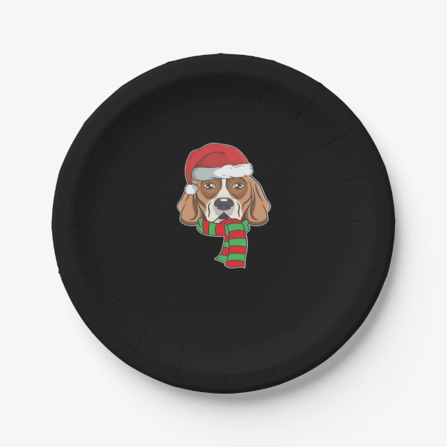 Funny Christmas Dog Xmas Santa Beagle Holiday Gift Paper Plate (Front)