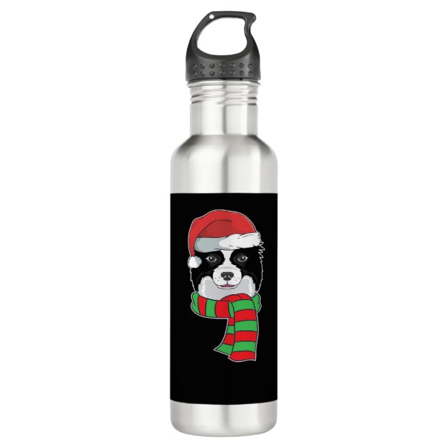 Funny Christmas Dog Xmas Santa Border Collie Holid 710 Ml Water Bottle (Front)