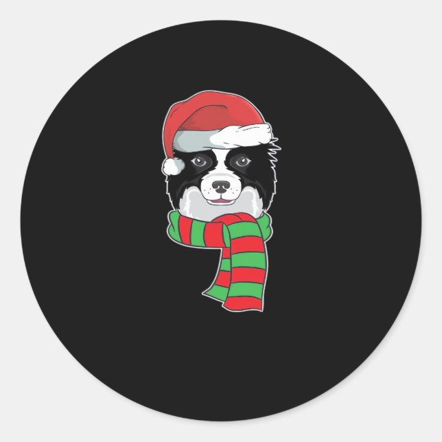 Funny Christmas Dog Xmas Santa Border Collie Holid Classic Round Sticker (Front)