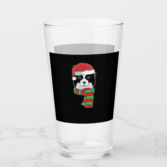Funny Christmas Dog Xmas Santa Border Collie Holid Glass (Front)