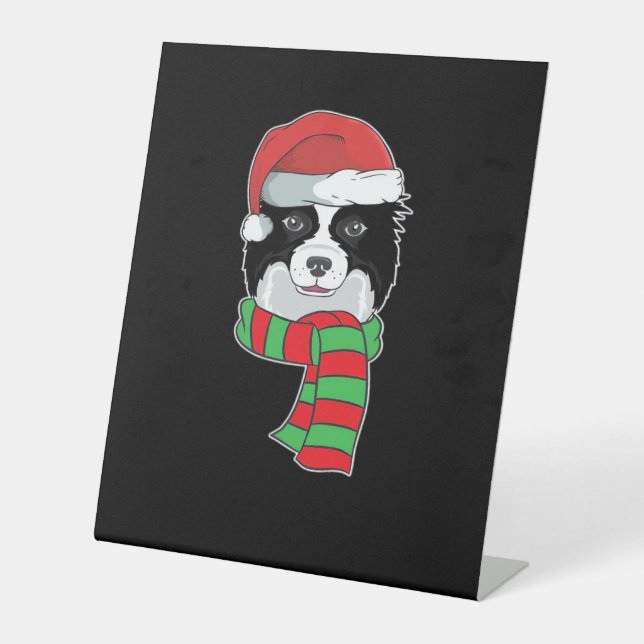 Funny Christmas Dog Xmas Santa Border Collie Holid Pedestal Sign (Front)