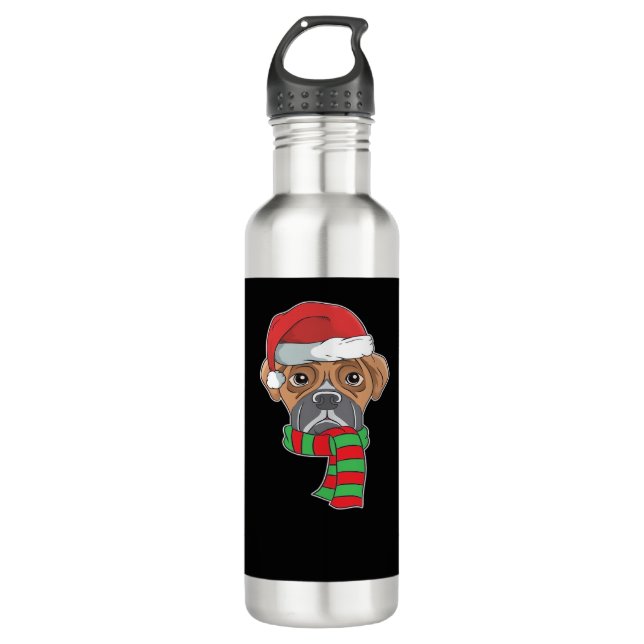 Funny Christmas Dog Xmas Santa Boxer Holiday Gift  710 Ml Water Bottle (Front)