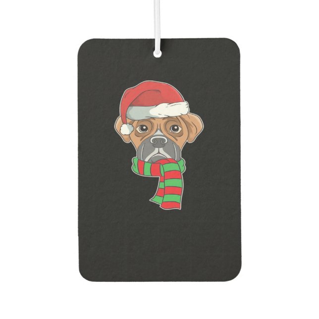 Funny Christmas Dog Xmas Santa Boxer Holiday Gift  Car Air Freshener (Front)