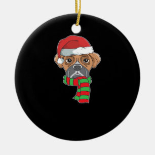 Funny Christmas Dog Xmas Santa Boxer Holiday Gift Ceramic Tree Decoration