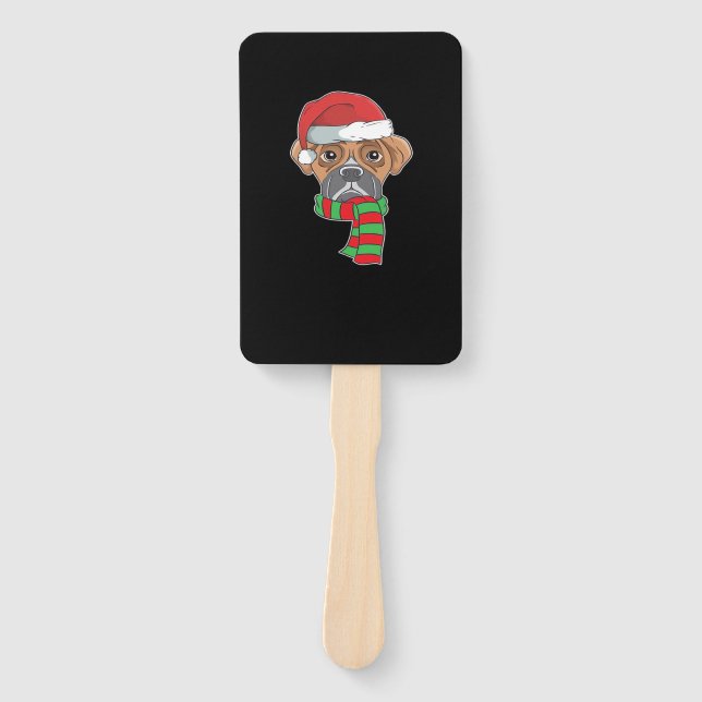 Funny Christmas Dog Xmas Santa Boxer Holiday Gift  Hand Fan (Front)