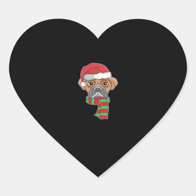 Funny Christmas Dog Xmas Santa Boxer Holiday Gift  Heart Sticker (Front)