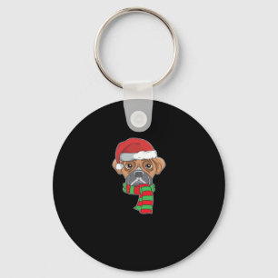 Funny Christmas Dog Xmas Santa Boxer Holiday Gift  Key Ring