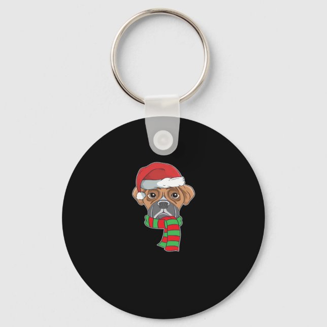 Funny Christmas Dog Xmas Santa Boxer Holiday Gift  Key Ring (Front)